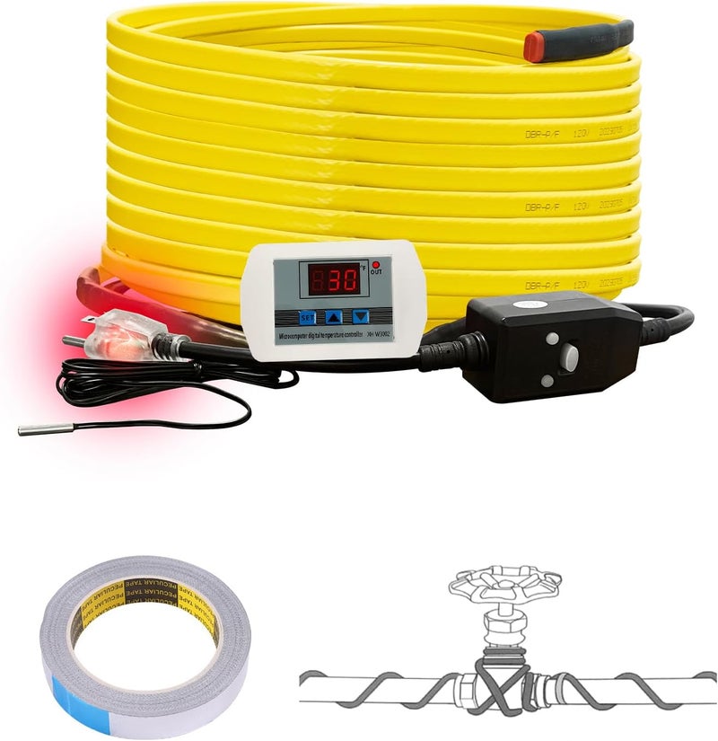 Cupohus Softer Heat Tape for Water Pipes 30FT, Self-Regulating Digital Display Thermostat, Freeze Protection Roof Deicing Cable for Metal, Plastic Home Pipes, RV Water Hose, 110-120V - Image 1